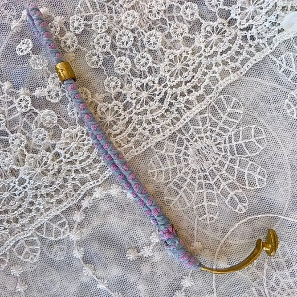 Hand Crafted Gold Overlay Purple/Pink & Blue Fabric Bracelet Istanbul Designer - Picture 4 of 9
